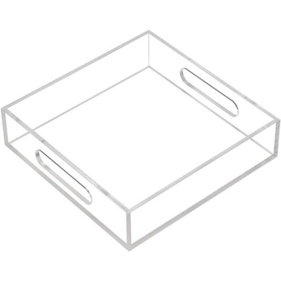 Clear Sturdy Acrylic Tray with Handles-8"x8"x2"H-Countertop Organizer Tray - Picture 1 of 7